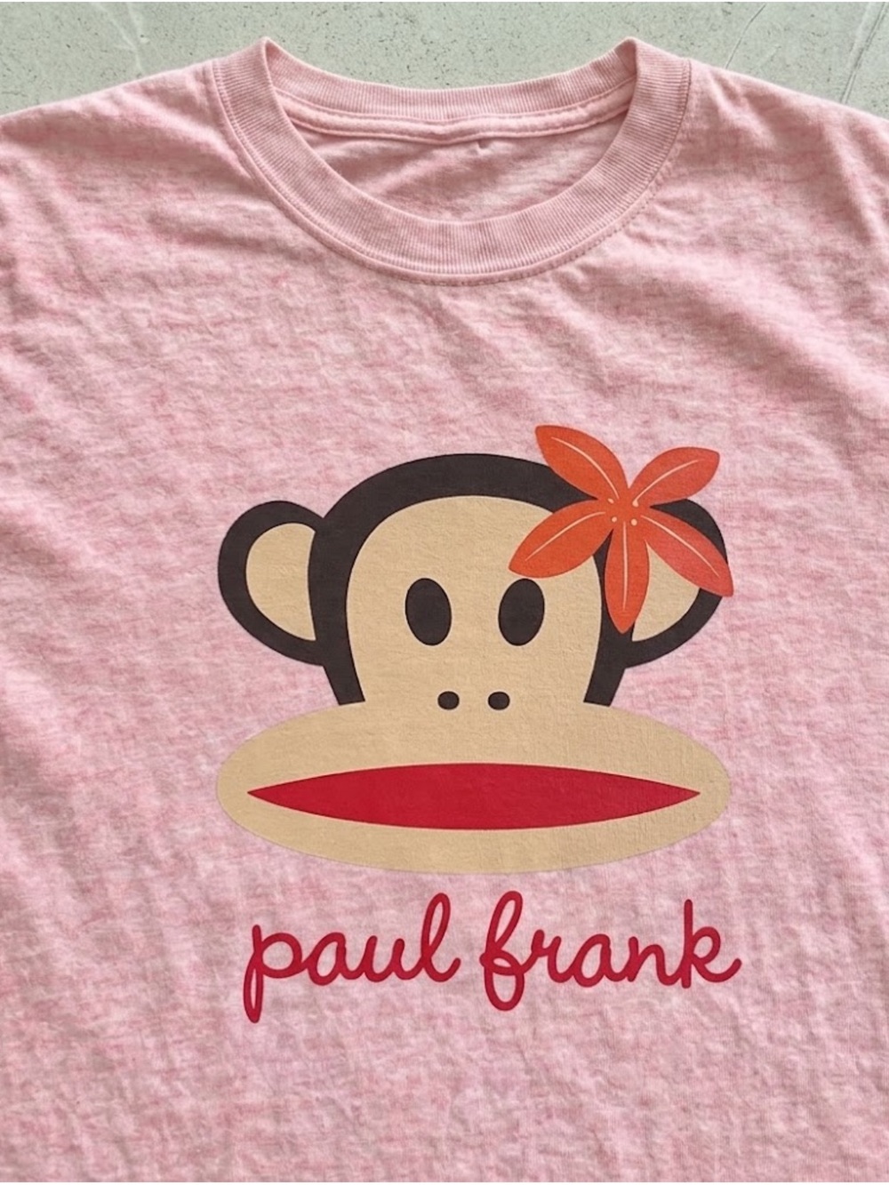 Gildan Light Pink Tee with Orange Flower Monkey Graphic